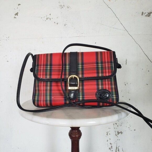 LUIGI Women's VINTAGE Crossbody 90's Italian MadeTartan Plaid Red Bag - Picture 1 of 7